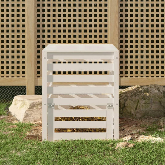 komposta kaste, balta, 63,5x63,5x77,5 cm, priedes masīvkoks - amshop.lv