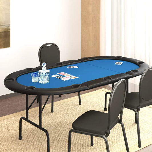 pokera galds 10 personām, saliekams, zils, 206x106x75 cm