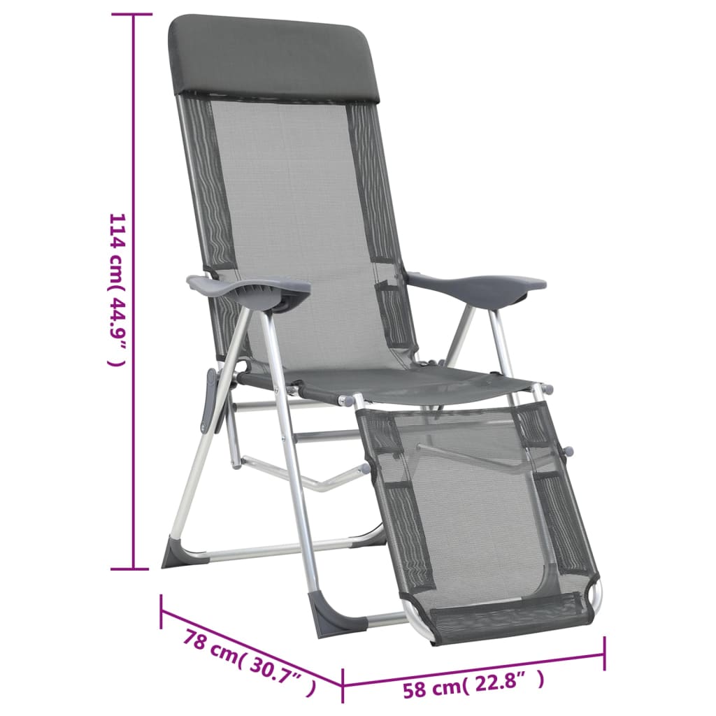 salokāmi kempinga krēsli, kāju balsti, 2 gb., pelēks tekstilēns