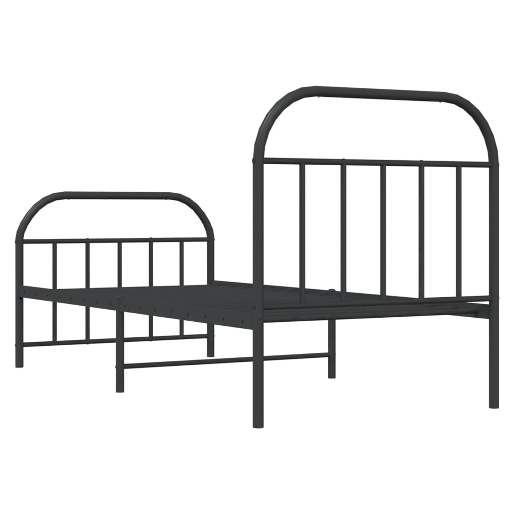 gultas rāmis ar galvgali un kājgali, melns metāls, 80x200 cm