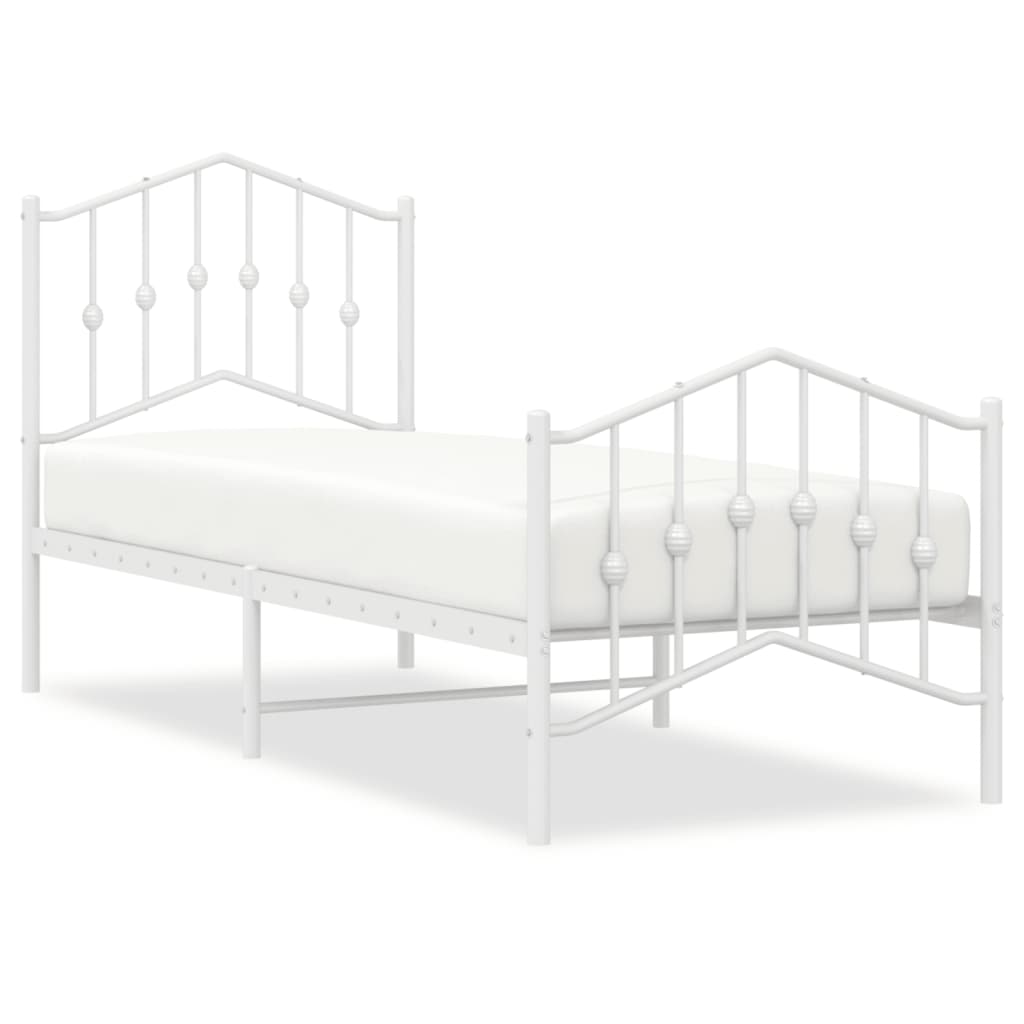gultas rāmis ar galvgali un kājgali, balts metāls, 75x190 cm