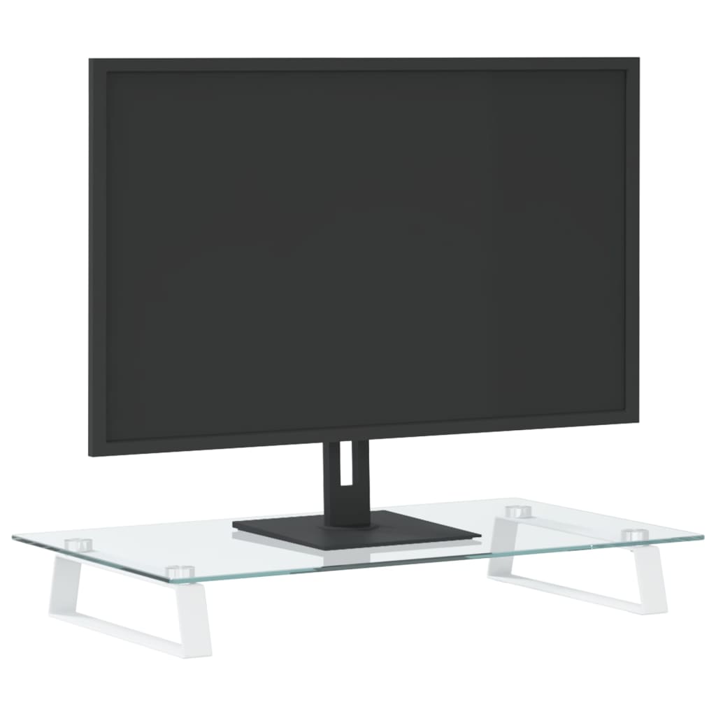 monitora statīvs, 60x35x8 cm, balts, rūdīts stikls, metāls
