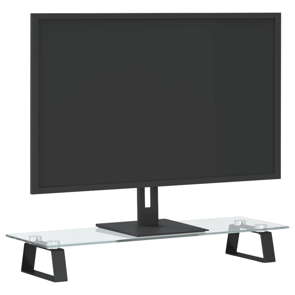 monitora statīvs, 60x20x8 cm, melns, rūdīts stikls, metāls