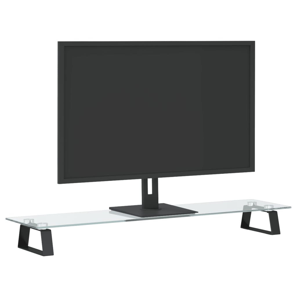 monitora statīvs, 80x20x8 cm, melns, rūdīts stikls, metāls