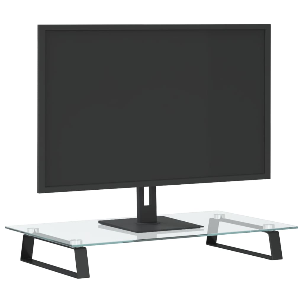 monitora statīvs, 60x35x8 cm, melns, rūdīts stikls, metāls