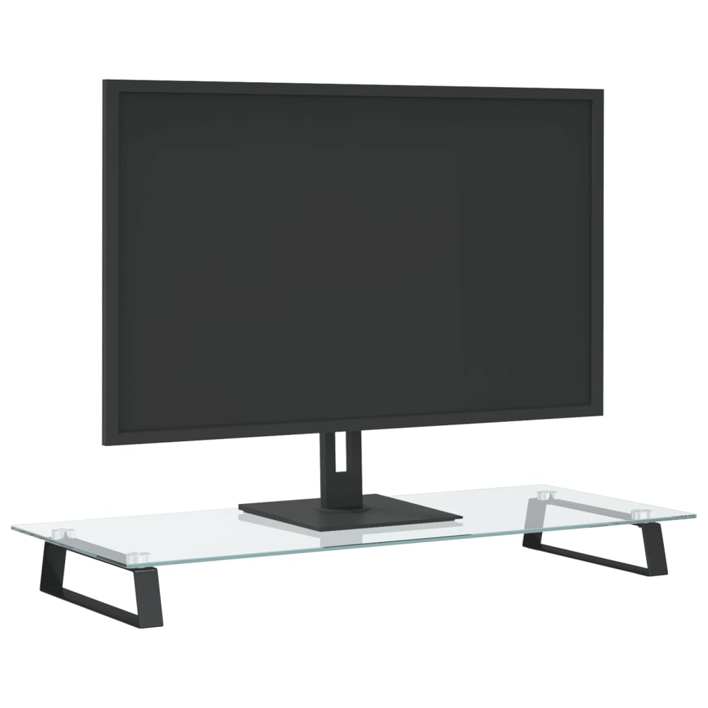 monitora statīvs, 80x35x8 cm, melns, rūdīts stikls, metāls