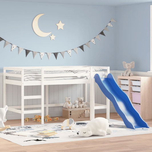 bērnu gulta ar slidkalniņu, balts, 80x200 cm, priedes masīvkoks