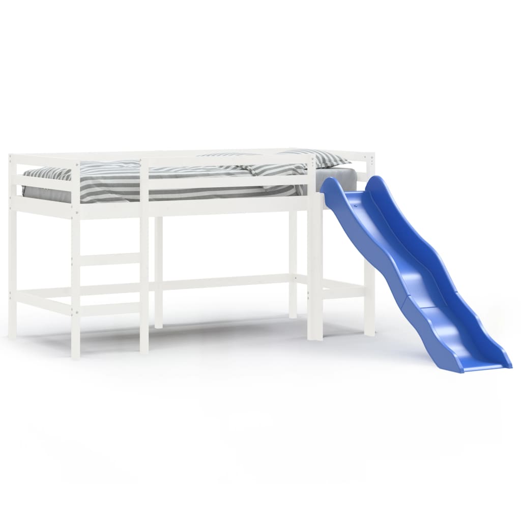 bērnu gulta ar slidkalniņu, balts, 90x190 cm, priedes masīvkoks