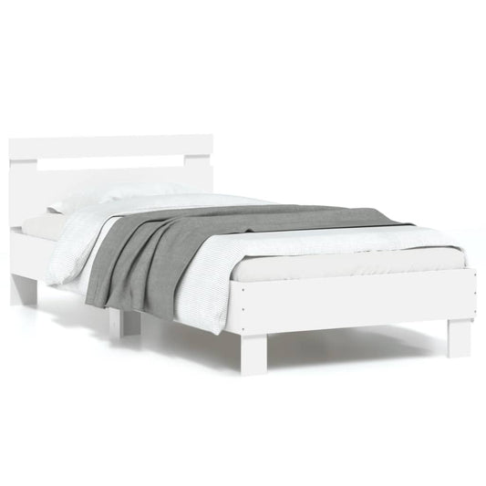 gultas rāmis ar galvgali un LED, balts, 90x190 cm