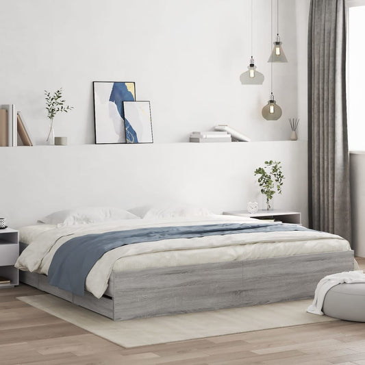 gultas rāmis ar atvilktnēm, pelēka ozola, 180x200 cm