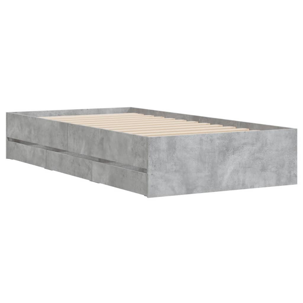 gultas rāmis ar atvilktnēm, betona pelēks, 100x200 cm