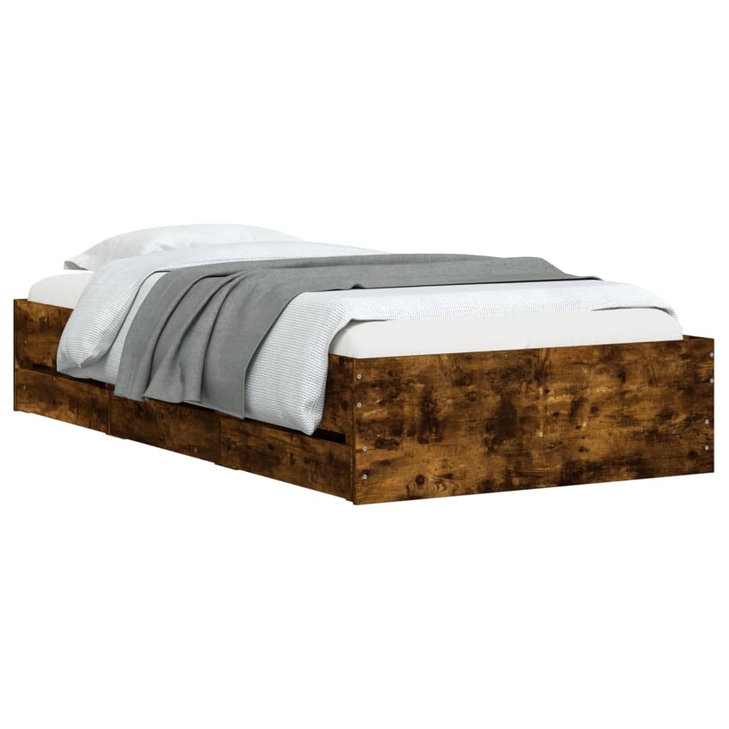 gultas rāmis ar atvilktnēm, ozola, 100x200cm, inženierijas koks