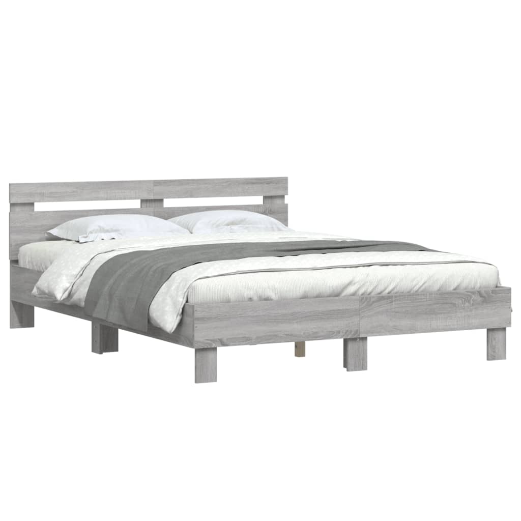 gultas rāmis ar galvgali, pelēka ozolkoka, 140x190 cm