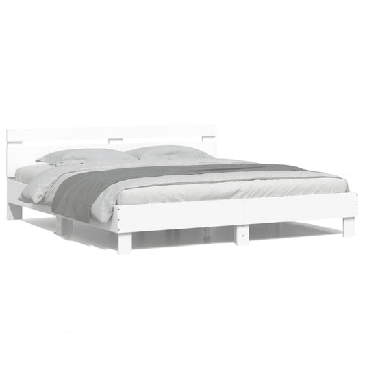 gultas rāmis ar galvgali un LED, balts, 200x200 cm
