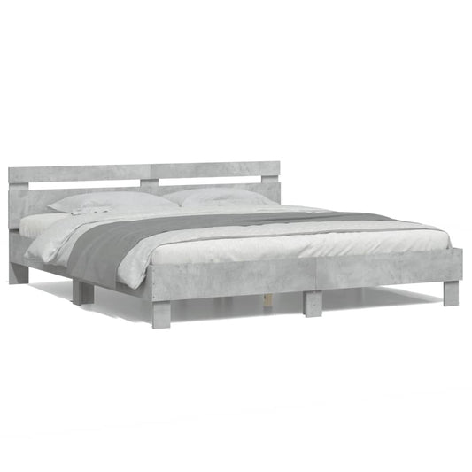 gultas rāmis ar galvgali un LED, betona pelēks, 200x200 cm