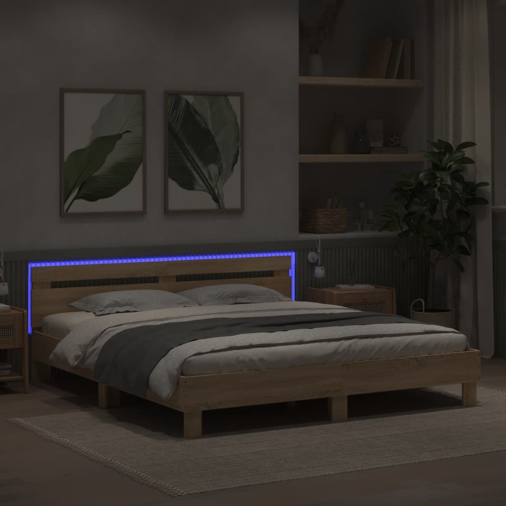 gultas rāmis ar galvgali un LED, koka krāsa, 180x200 cm
