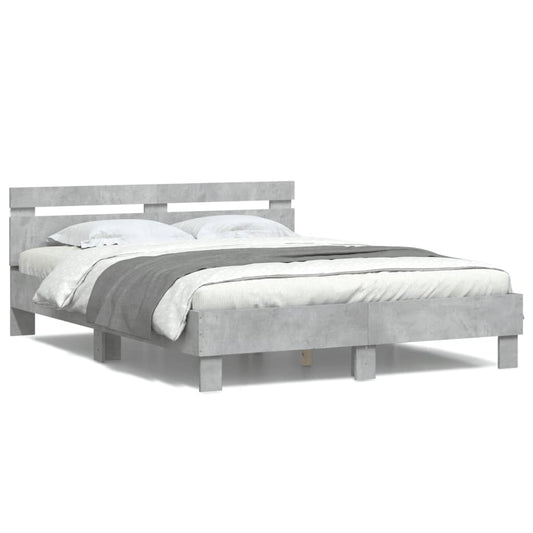 gultas rāmis ar galvgali un LED, betona pelēks, 150x200 cm