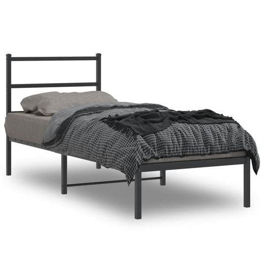 gultas rāmis ar galvgali, melns metāls, 75x190 cm