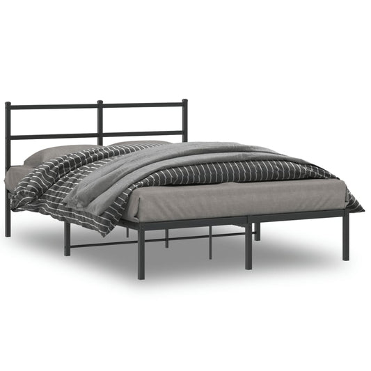 gultas rāmis ar galvgali, melns metāls, 135x190 cm