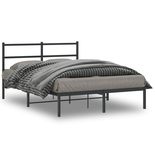 gultas rāmis ar galvgali, melns metāls, 140x190 cm