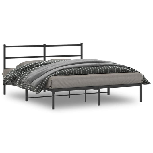 gultas rāmis ar galvgali, melns metāls, 150x200 cm