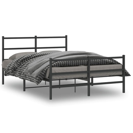 gultas rāmis ar galvgali un kājgali, melns metāls, 135x190 cm