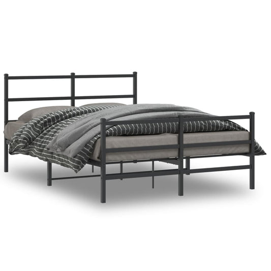 gultas rāmis ar galvgali un kājgali, melns metāls, 140x190 cm