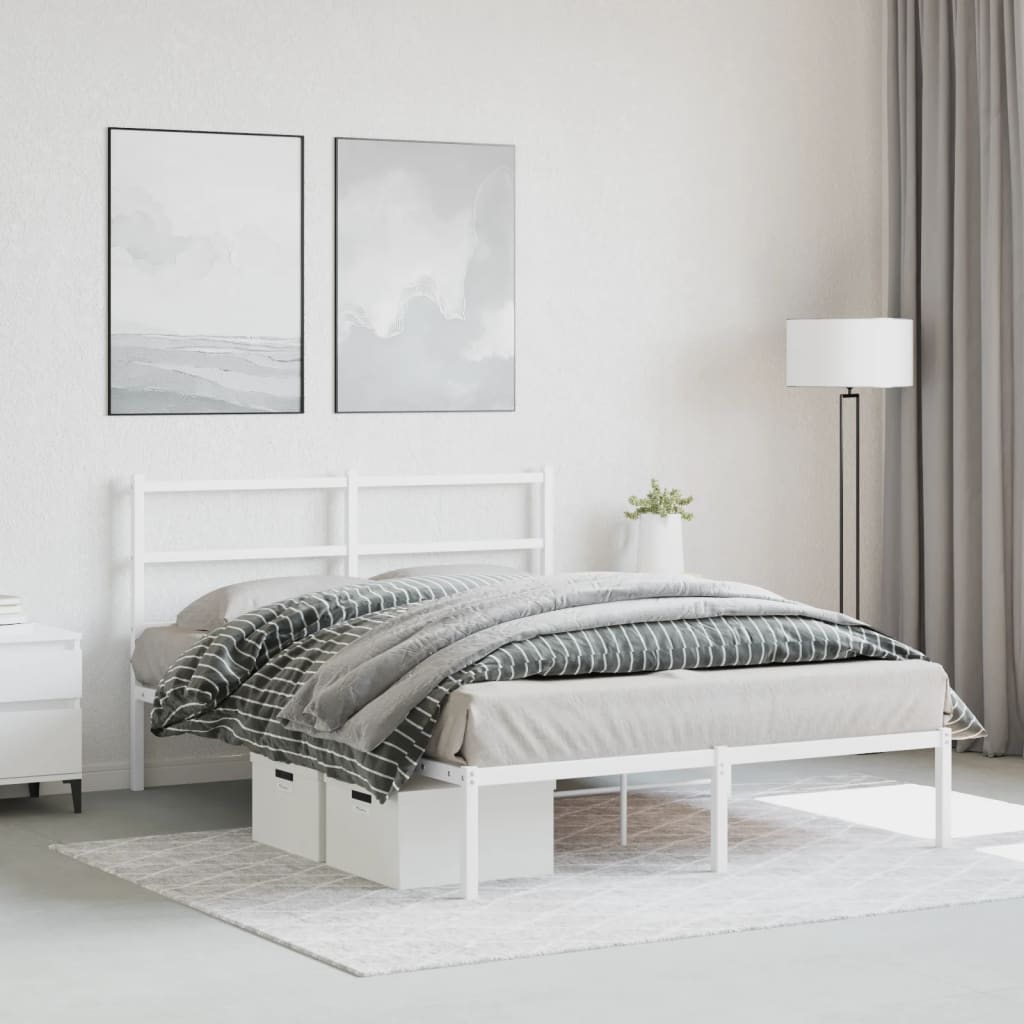 gultas rāmis ar galvgali, balts metāls, 140x190 cm