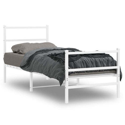 gultas rāmis ar galvgali un kājgali, balts metāls, 75x190 cm