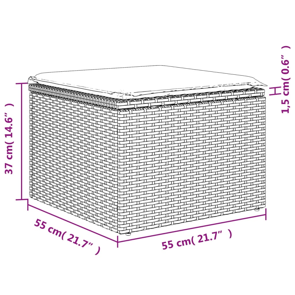dārza soliņš ar matraci, melna PE rotangpalma, 55x55x37 cm