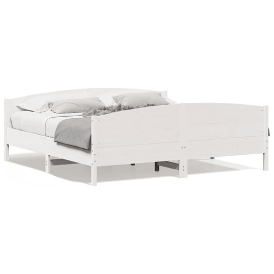 gultas rāmis ar galvgali, balts, 200x200 cm, priedes masīvkoks