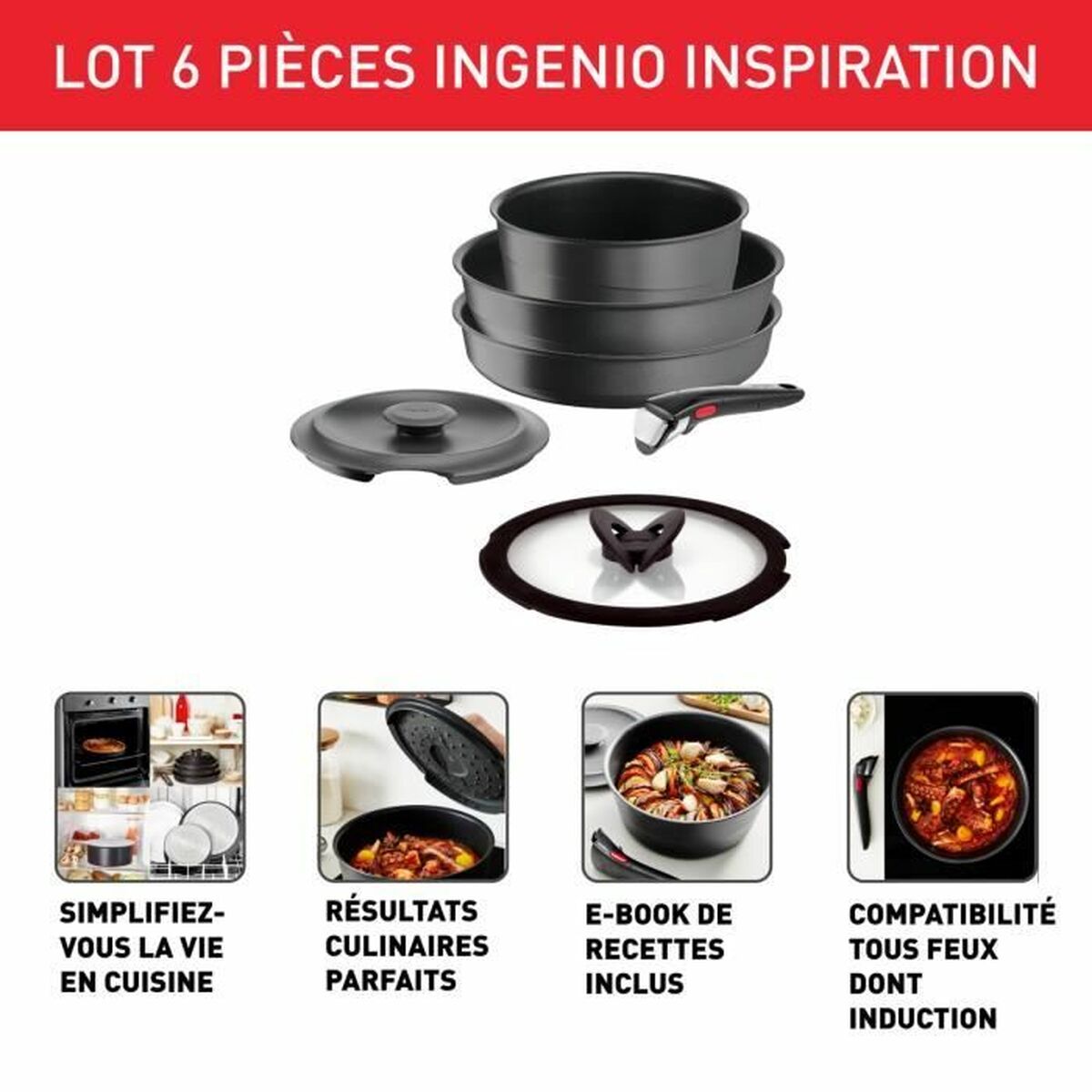 Cookware Tefal Ingenio Grey 6 Pieces