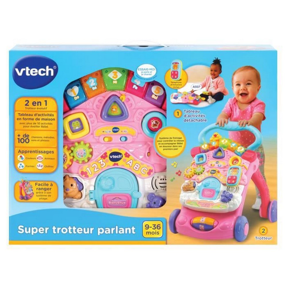 Bērnu atspērienu ratiņi Vtech Super Trotteur Parlant 2 En 1 Rose Rozā Interaktīva rotaļlieta
