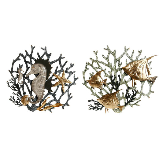 Настенный декор Home ESPRIT Позолоченный Серебристый Коралл Средиземноморье 49,5 x 5 x 48,3 cm (2 штук)