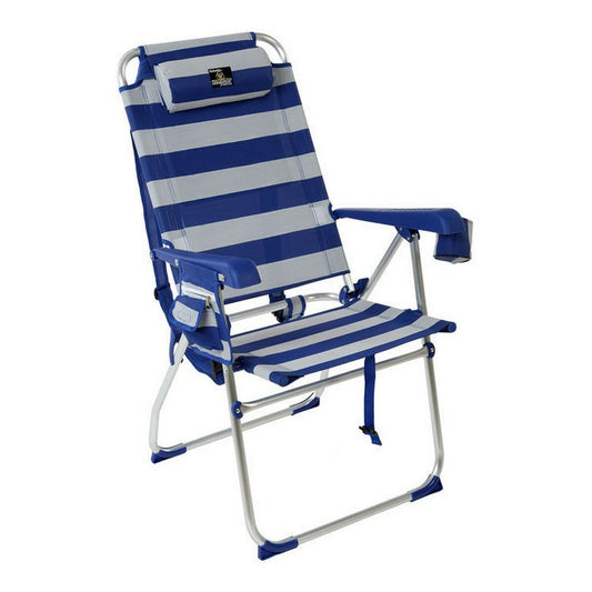 Складной стул с подголовником Синий/Белый В полоску