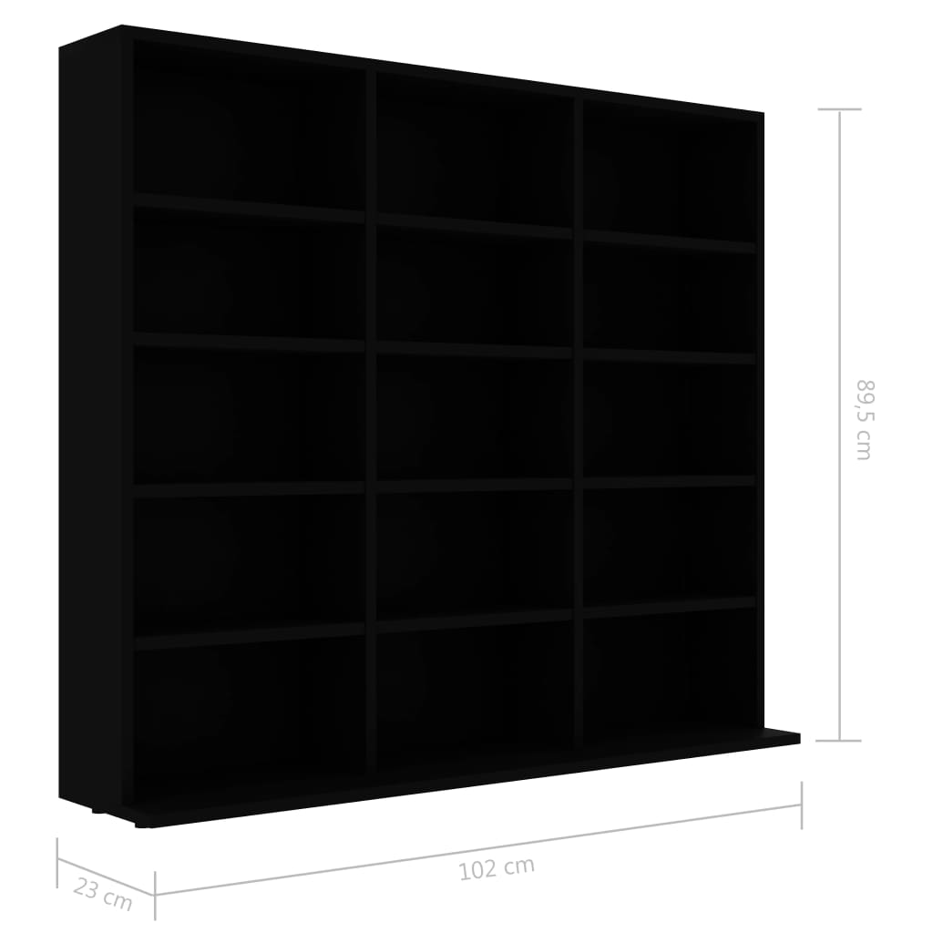 CD plaukts, melns, 102x23x89,5 cm, skaidu plāksne