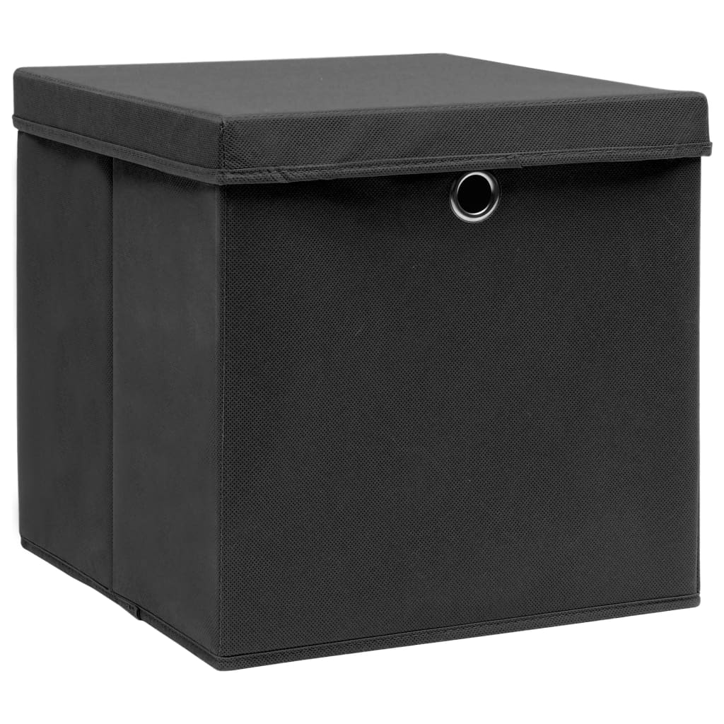 uzglabāšanas kastes ar vāku, 4 gab., melnas, 28x28x28 cm