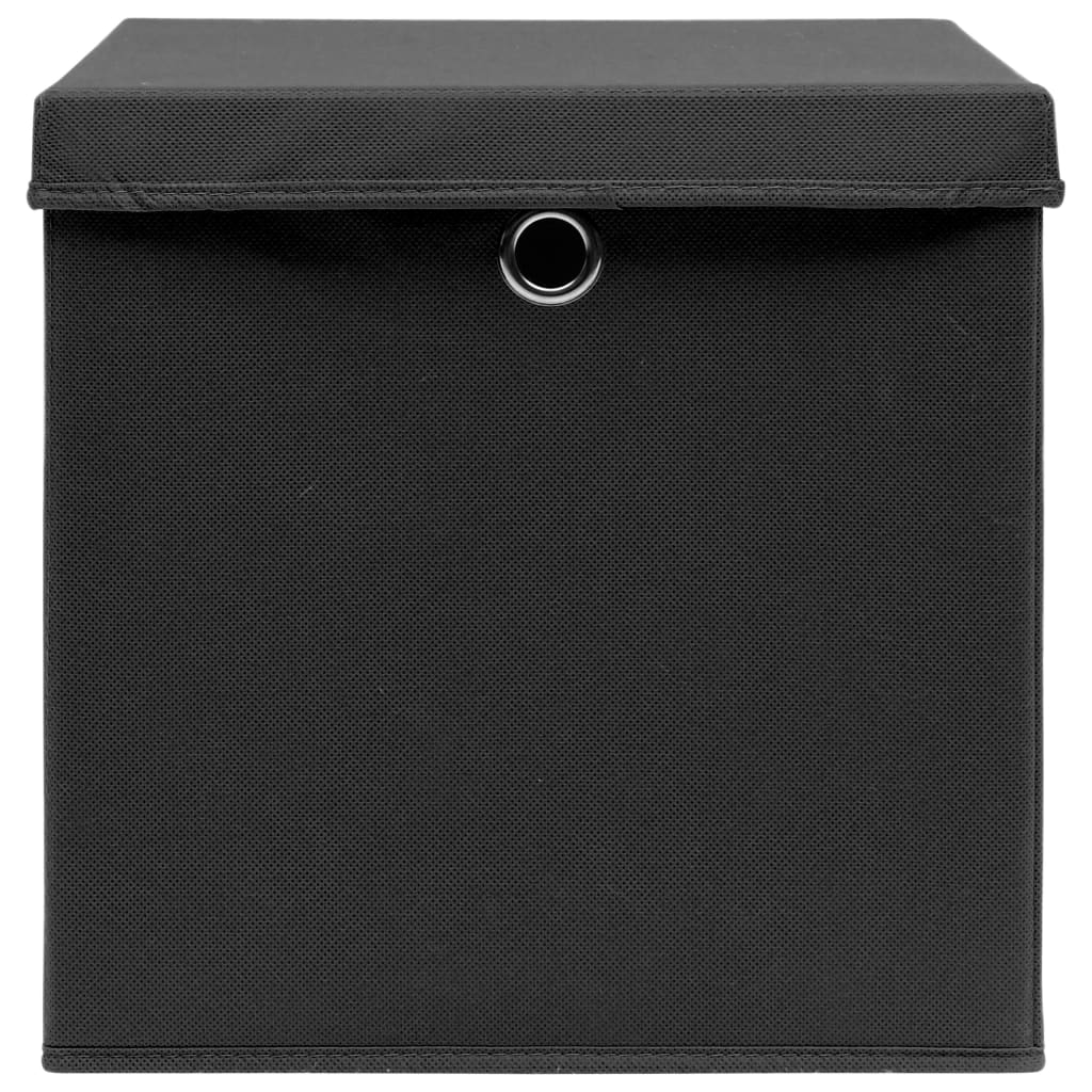 uzglabāšanas kastes ar vāku, 4 gab., melnas, 28x28x28 cm