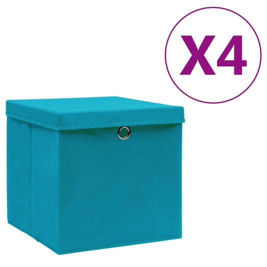 uzglabāšanas kastes ar vāku, 4 gab., zilas, 28x28x28 cm