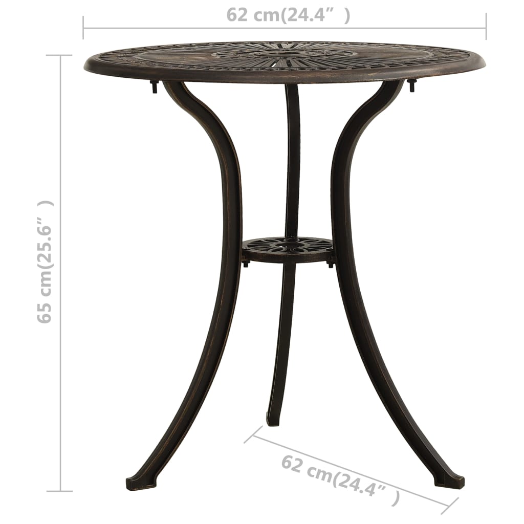 dārza galds, bronzas krāsa, 62x62x65 cm, liets alumīnijs