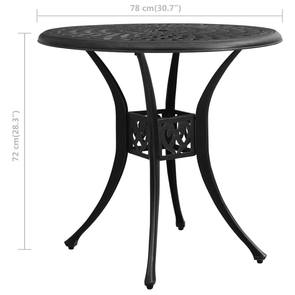 dārza galds, melns, 78x78x72 cm, liets alumīnijs