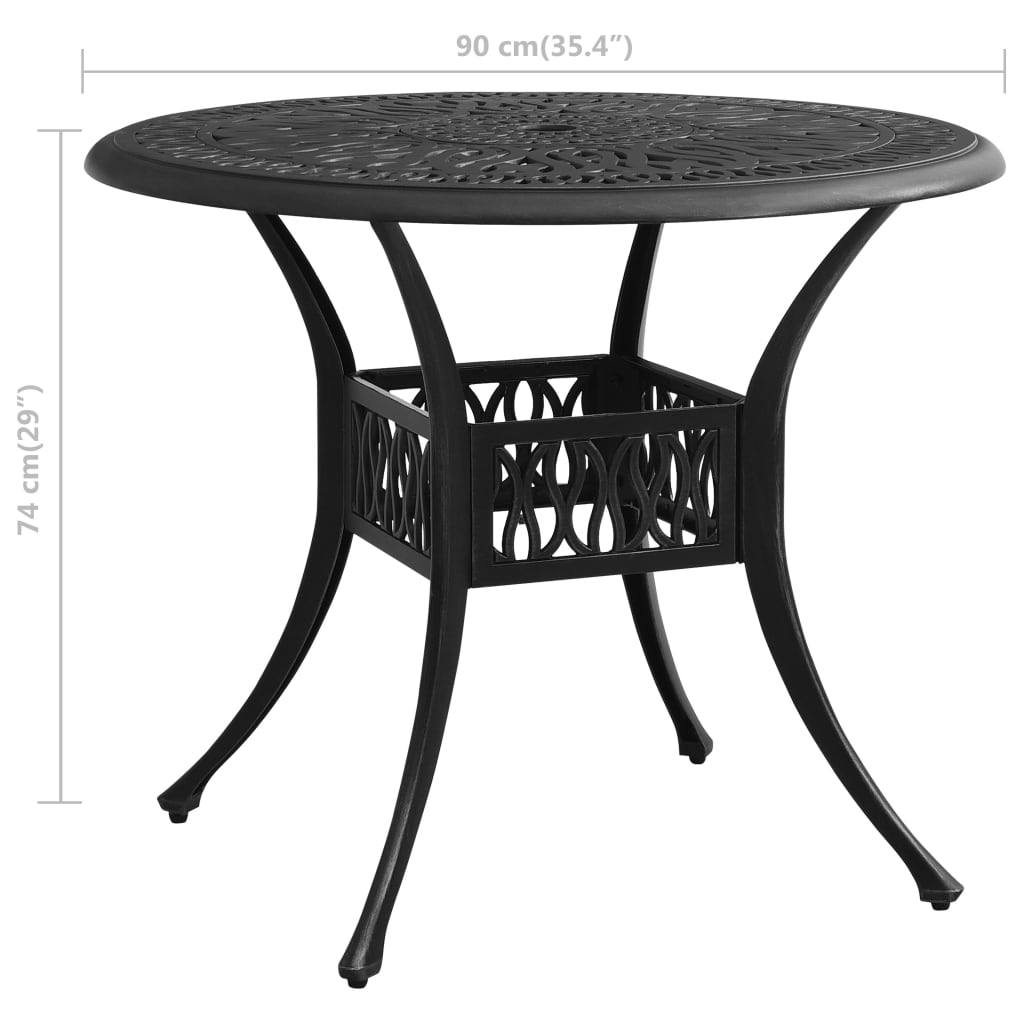 dārza galds, melns, 90x90x74 cm, liets alumīnijs