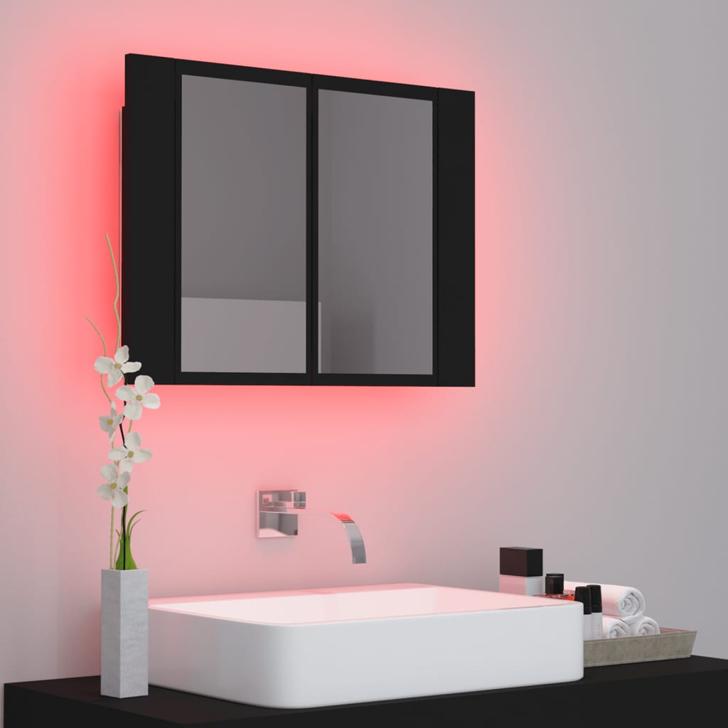 vannasistabas spoguļskapītis ar LED, melns, 60x12x45 cm, akrils