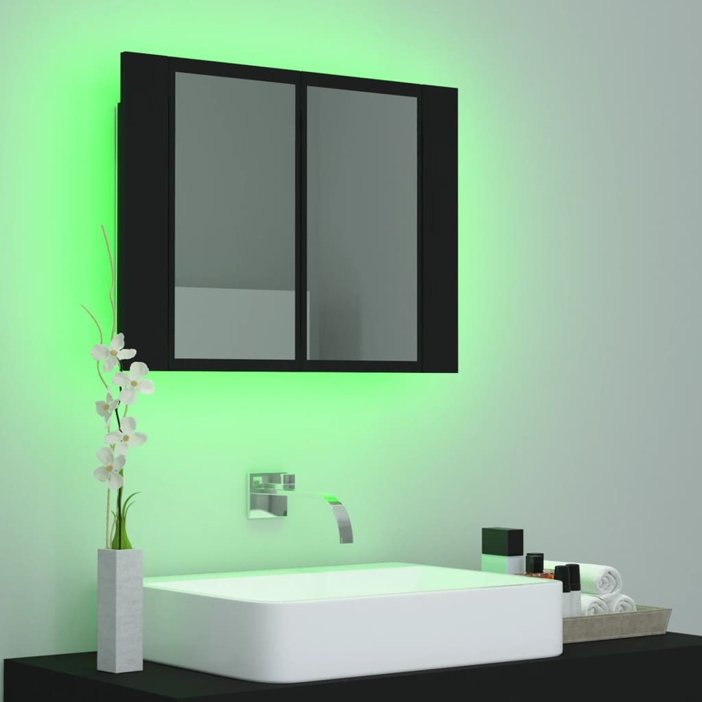 vannasistabas spoguļskapītis ar LED, melns, 60x12x45 cm, akrils