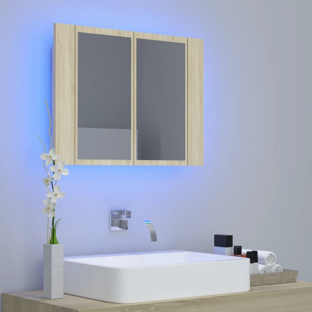 vannasistabas spoguļskapītis, LED, ozolkoka krāsa, akrils