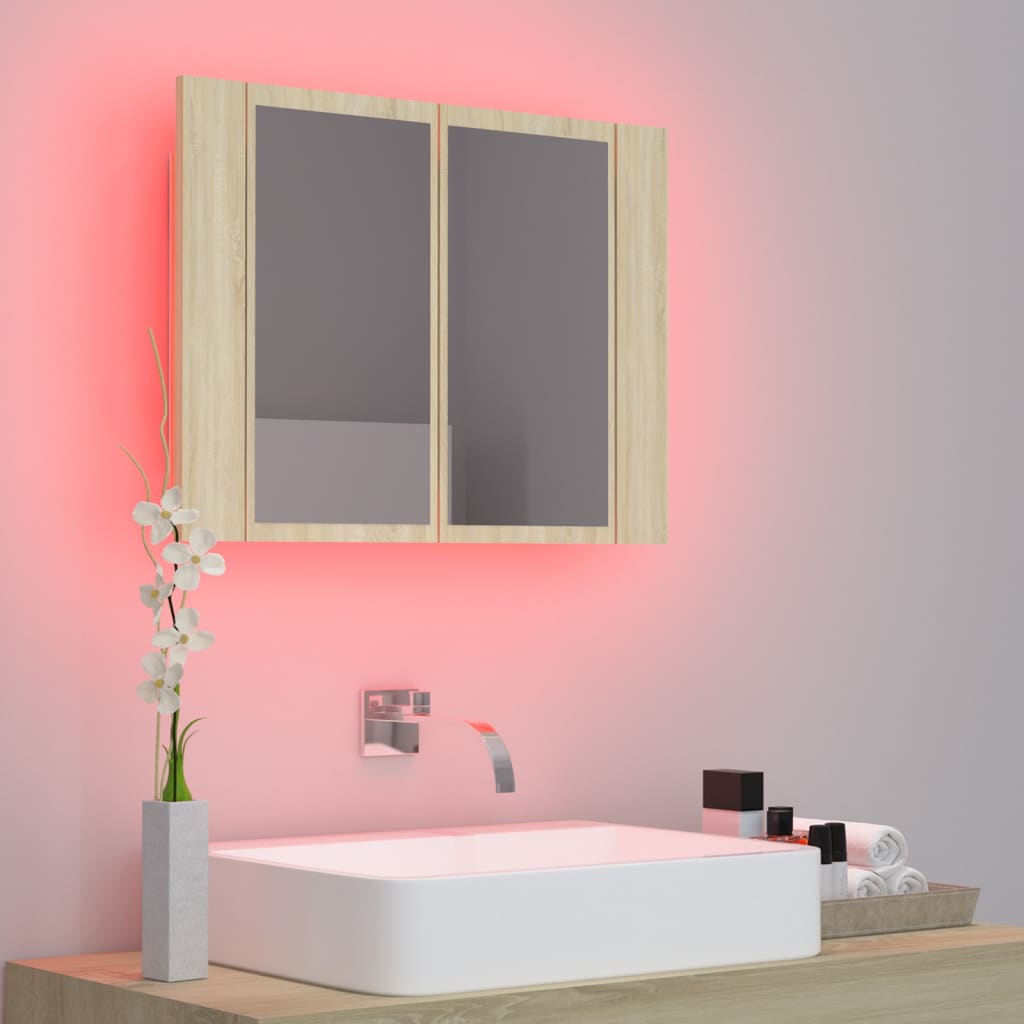 vannasistabas spoguļskapītis, LED, ozolkoka krāsa, akrils