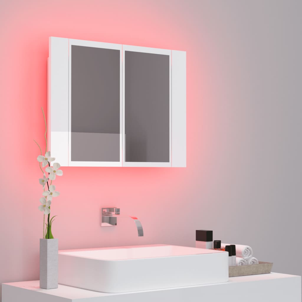 vannasistabas spoguļskapītis ar LED, balts, 60x12x45 cm, akrils