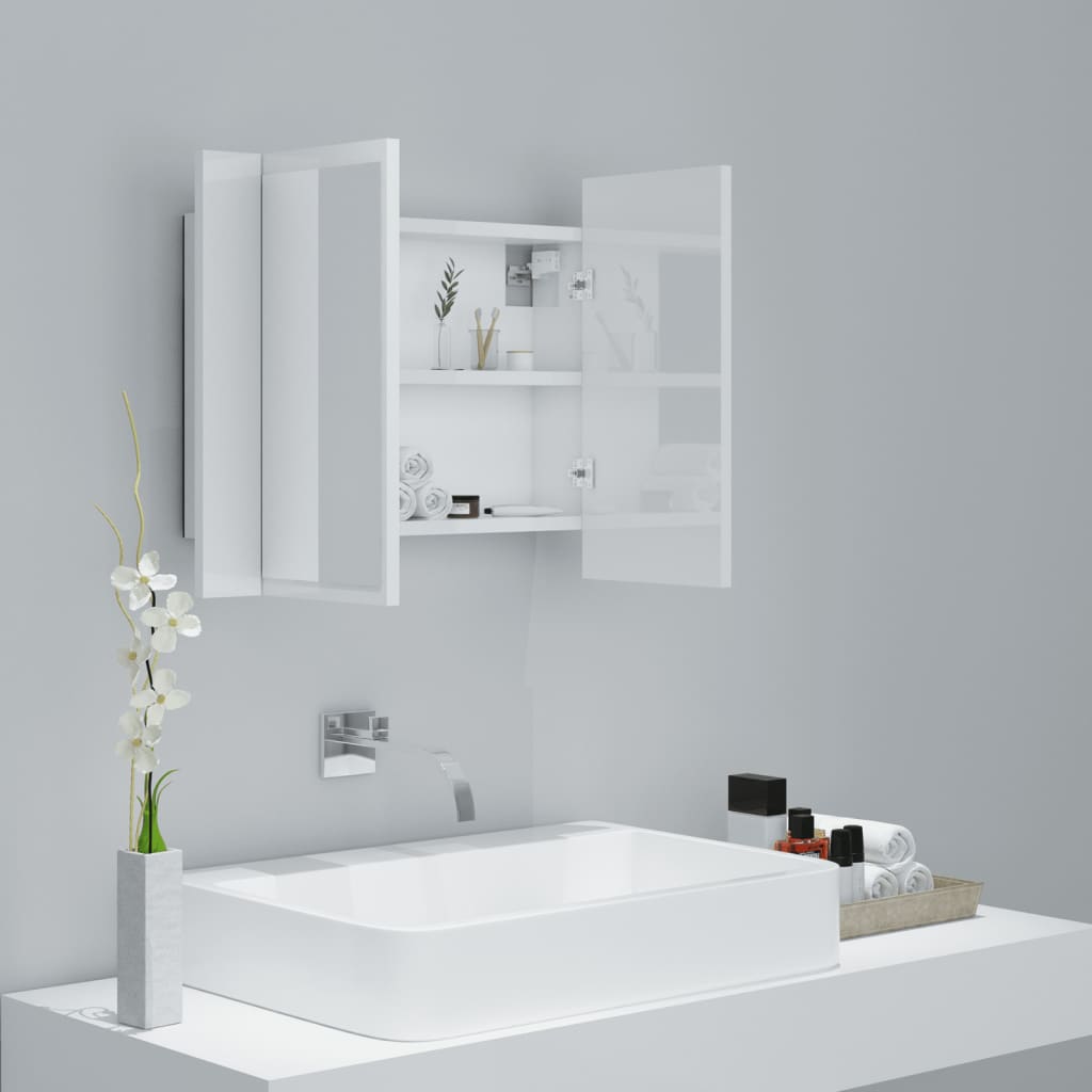 vannasistabas spoguļskapītis ar LED, balts, 60x12x45 cm, akrils