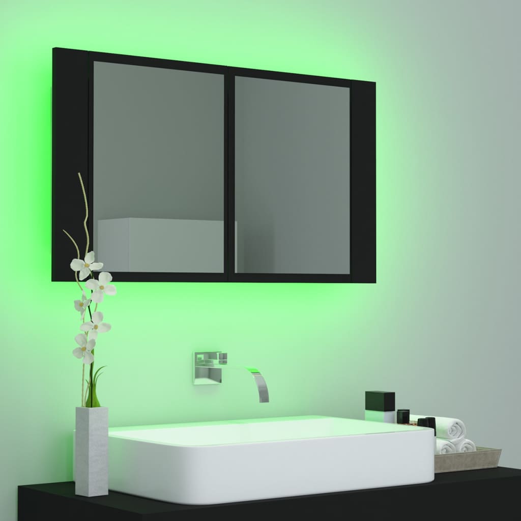 vannasistabas spoguļskapītis ar LED, melns, 80x12x45 cm, akrils