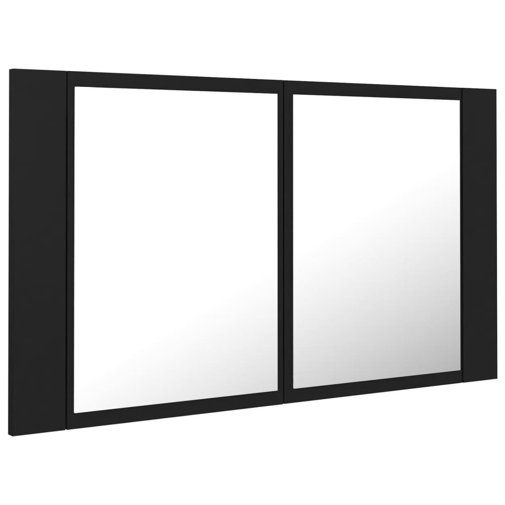 vannasistabas spoguļskapītis ar LED, melns, 80x12x45 cm, akrils